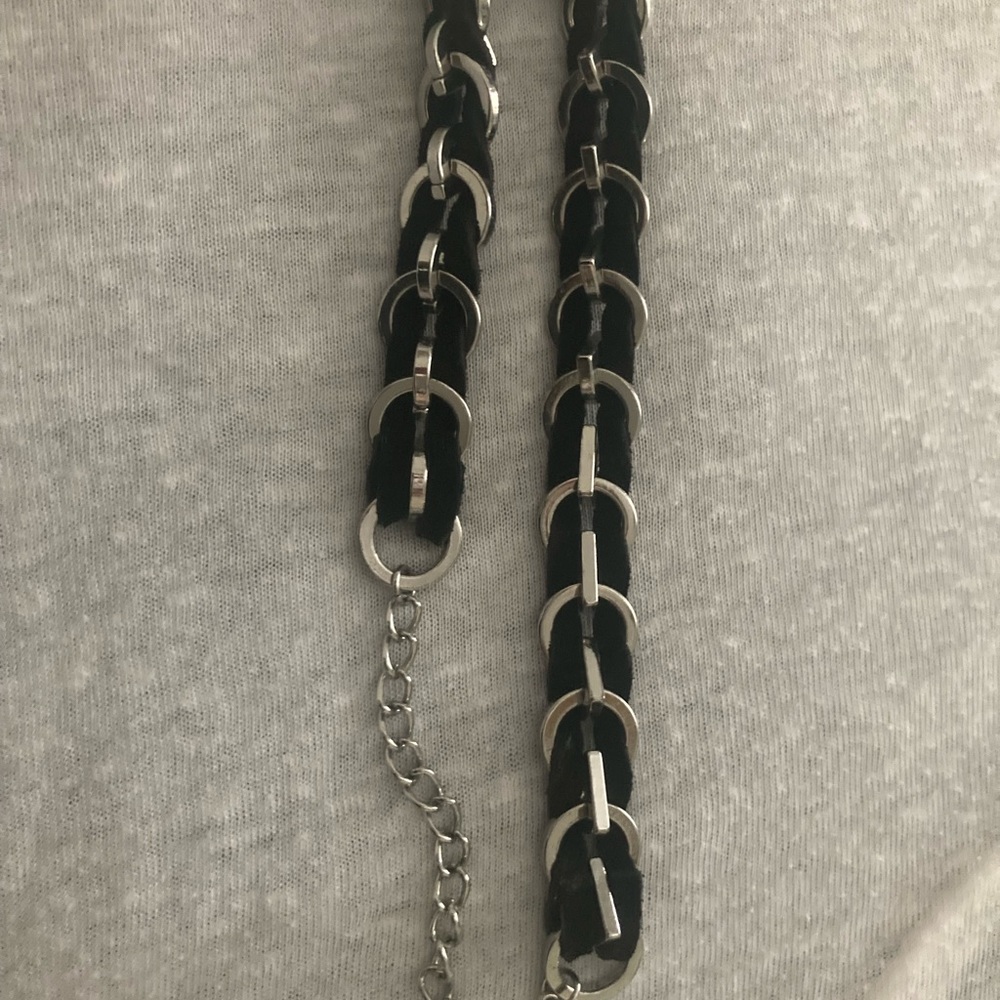 ZARA Silver Chain Choker with Black Suede Cord